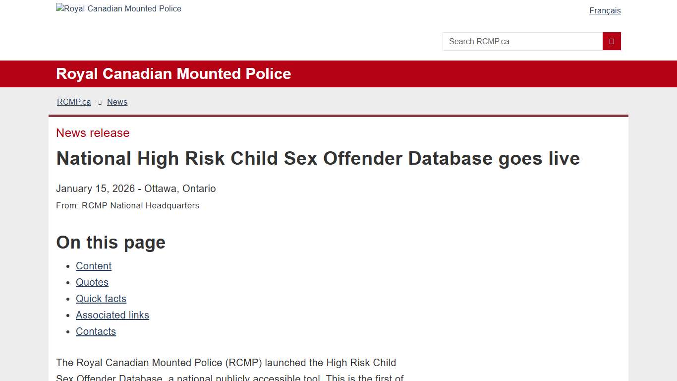 National High Risk Child Sex Offender Database goes live Royal Canadian Mounted Police